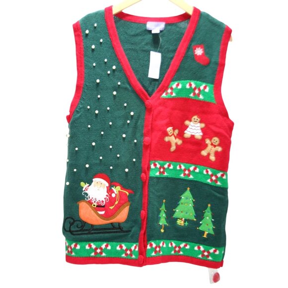 Laura Scott Sweaters - VTG Laura Scott Ugly Christmas Sweater Vest Womens L NWT Holiday Grannycore